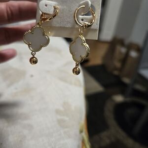 Elegant Gold Plated Sterling SILVIR and White Dangle Earrings